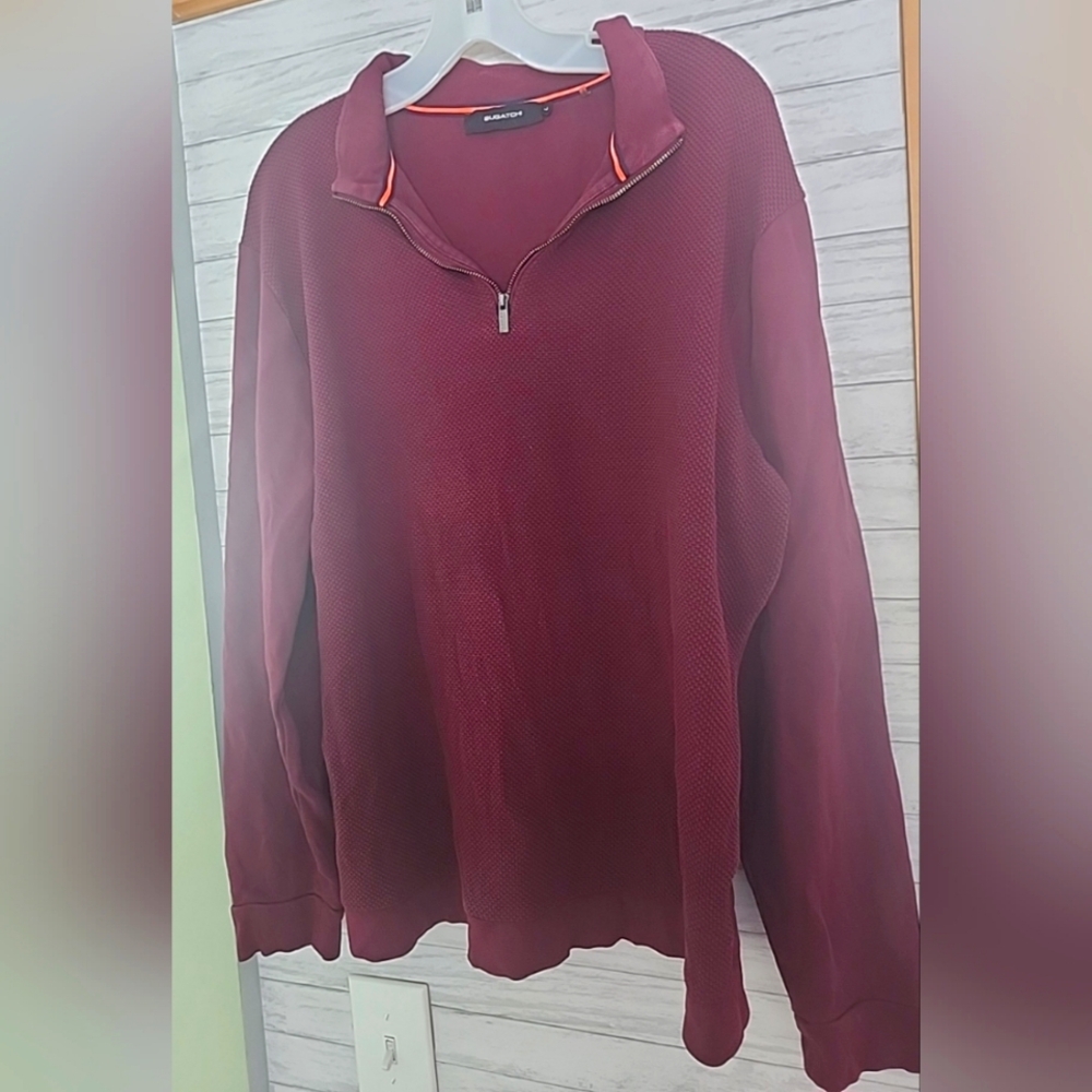 Bugatchi Quarter Zip Pullover Sweater Burgundy Men's Size Large 100% Cotton